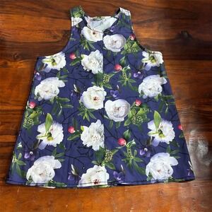 Oiselle Tank Top Womens Size 2 Navy Blue Floral Racerback Running